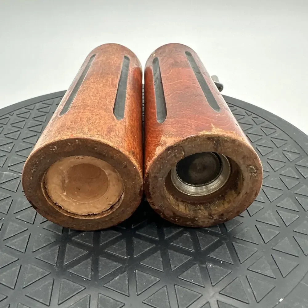 Vintage Mid-Century Modern Wood Cylinder Teak Salt & Pepper Grinder Shaker Set
